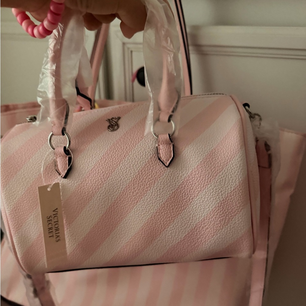 Victoria's Secret Pink and White Striped Mini Barrel Bag